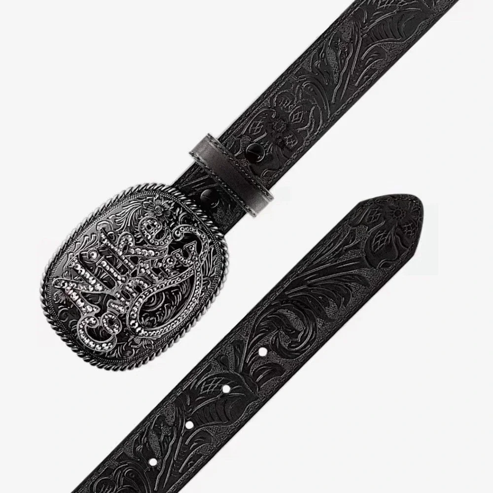 Nike Country Belt Plaque Buckle Embossed Leather Belt Size Small - Picture 2 of 10